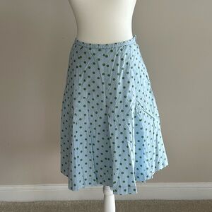 Garnet Hill A-Line Skirt - Green Polka Dots on Light Blue